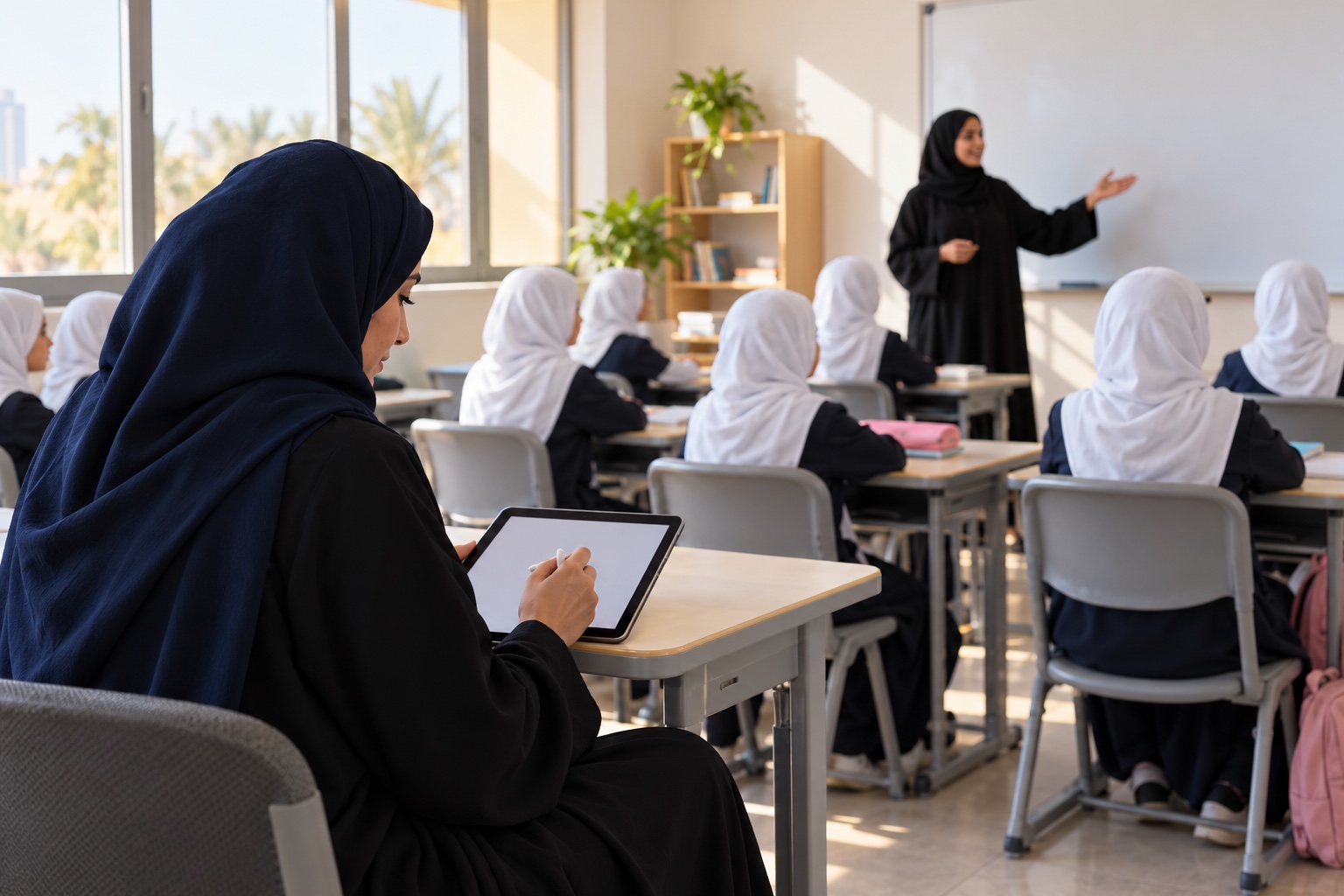 مشرفة تربوية توثّق زيارة صفية على جهاز لوحي